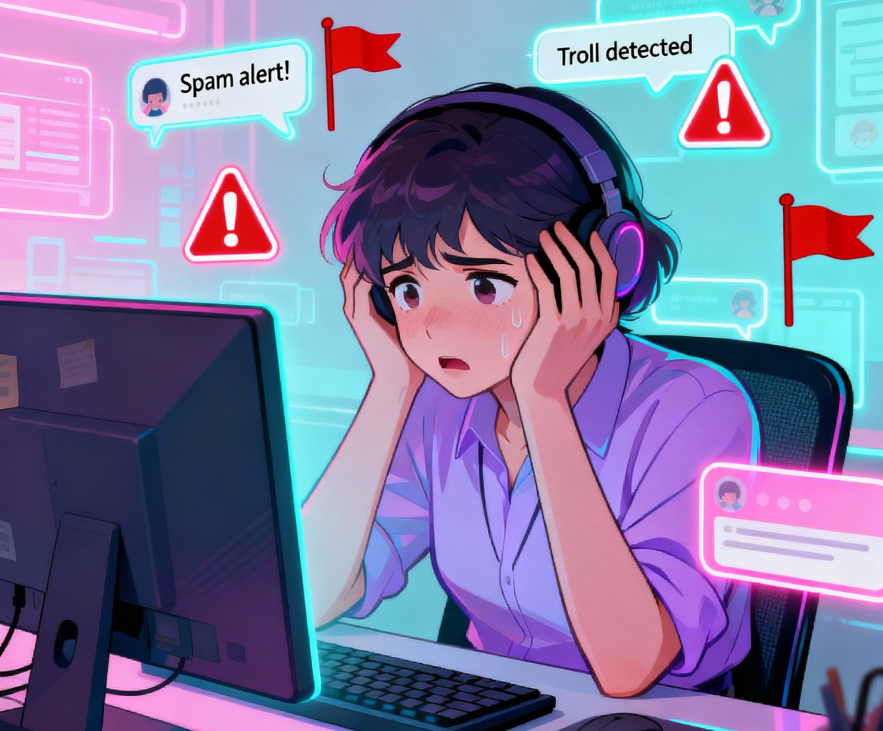 Модератор в состоянии перегрузки от потока токсичного контента и спама